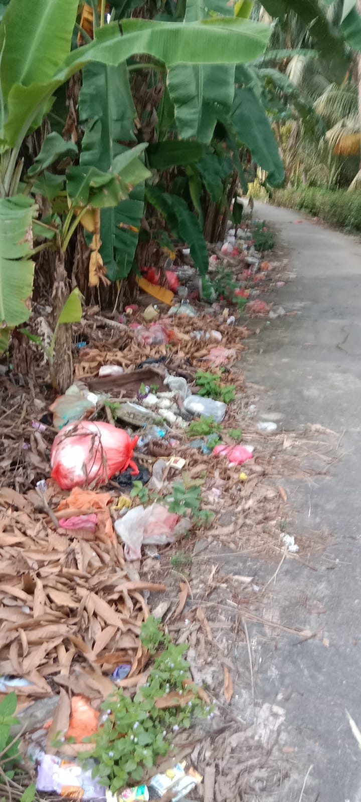 Sampah Menumpuk, Pihak UPT Dinas Kebersihan Kecamatan Kundur, Anggap Angin Lalu Tumpukan sampah di bahu jalan.